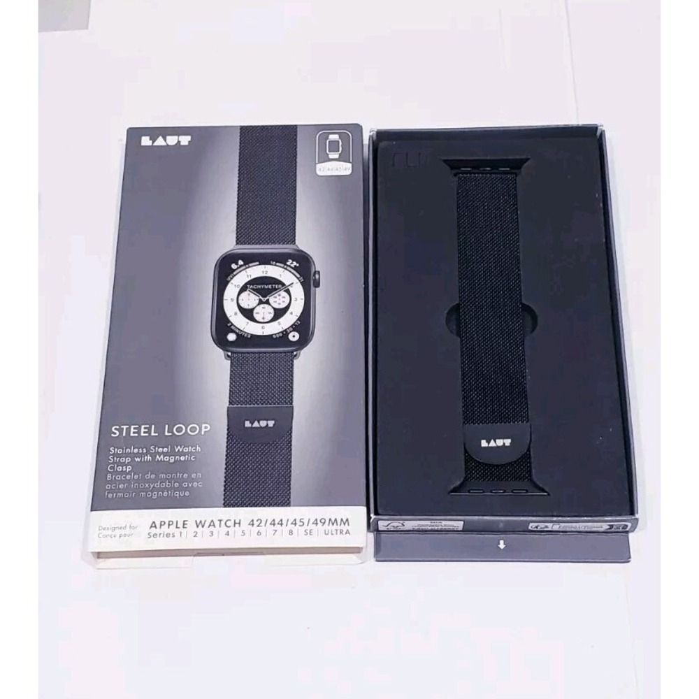 LAUT Apple Watch 42/44/45/49 mm Steel Loop Strap 1 2 3 4 5 6 SE Series BLACK